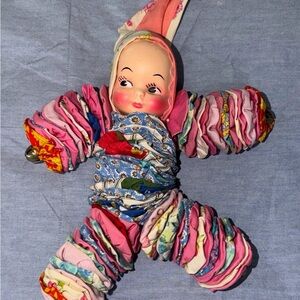 Vintage Fabric YoYo Doll 1950-60s/Celloid Face/Folk Art/Colorful